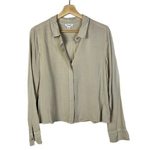 Splendid Beige Covered Button Cropped Long Sleeve Blouse L